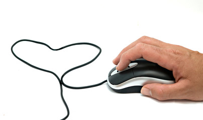 Mouse with cable folded to a heart-like figure