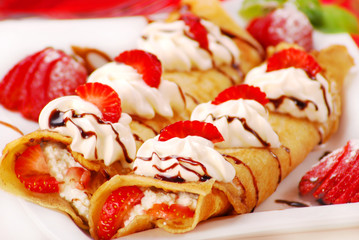 pancakes with cheese,cream and strawberry