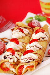 pancakes with cheese,cream and strawberry