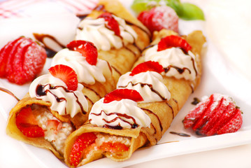 pancakes with cheese,cream and strawberry