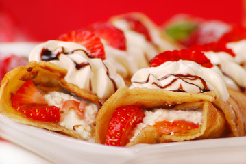 pancakes with cheese,cream and strawberry