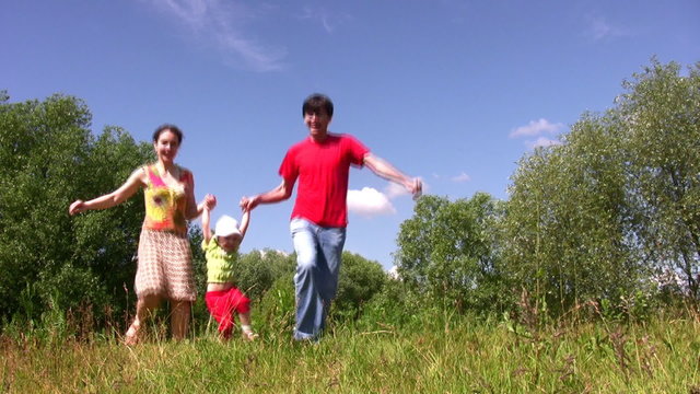 Family carry daughter in park