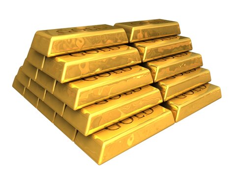 side view of gold bars with the world gold printed