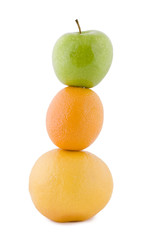 apple, orange and grapefruit pyramid of three fruit