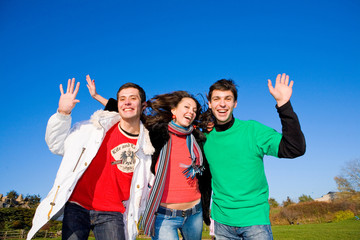Obraz premium Happy funny team jumping