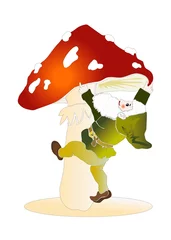 Poster Monde magique Nain avec champignon vénéneux