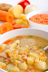 lentil chicken soup with ingredients