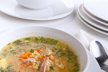 two servings of lentil chicken soup