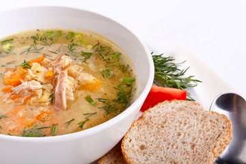 serving of lentil chicken soup