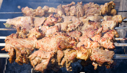 Shish kebab preparation on a brazier