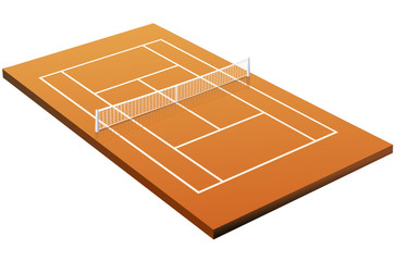 Terrain de tennis sur terre battue 3D (détouré) - obrazy, fototapety, plakaty