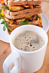 coffee and grilled chicken sandwiches