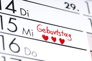 Geburtstag - Eintrag im Kalender