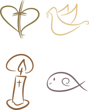 Christliche Symbole (Kreuz, Kerze, Fisch, Taube)