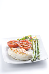 steak barbecued chicken with vegetables