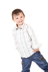 Fototapeta premium smiling baby in shirt and jeans