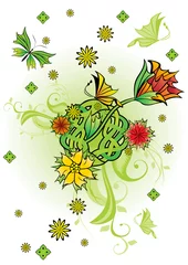 Foto op Canvas flowers and butterflies card © Cherju