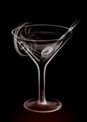 Artistic Illustration Smoke Martini Cocktail Glass on black