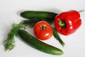 Tomato, pepper and cucumbers