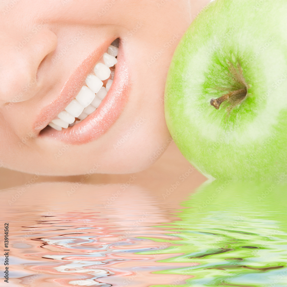 Canvas Prints healthy teeth and green apple