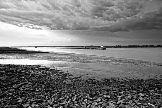 low tide and angry weather