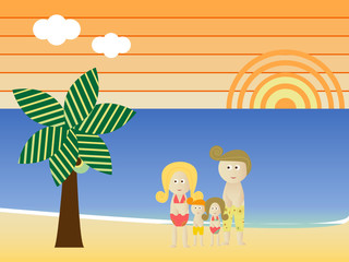 Obraz na płótnie Canvas Retro Beach Sunset Landscape Family Vacation
