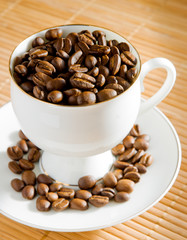 Cup of coffee, full of beans.