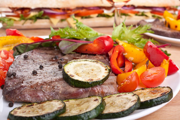 tender beef fillet steak with vegetables