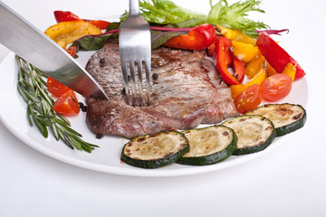 tender beef fillet steak with vegetables