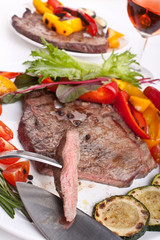 tender beef fillet steak with vegetables