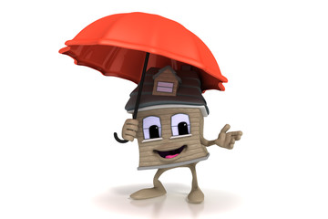 Happy cartoon house holding an umbrella