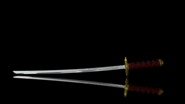 katana (japan sword) fall with mirror and alpha channel