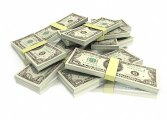 Pile of hundred dollar bill stacks