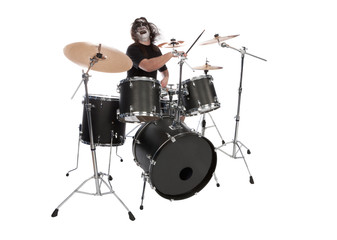 Fototapeta na wymiar Screaming drummer with scenic makeup