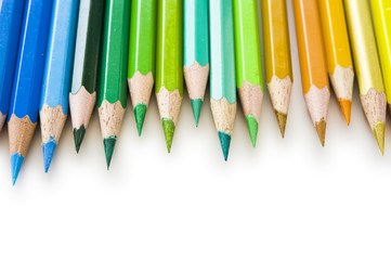 Color pencils on white background