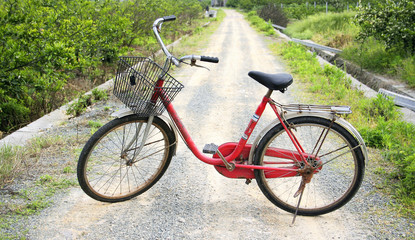 Fototapeta na wymiar bicycle at sunny day at Village alley