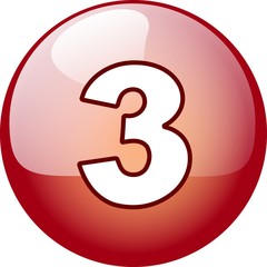 three number character button - red 3d