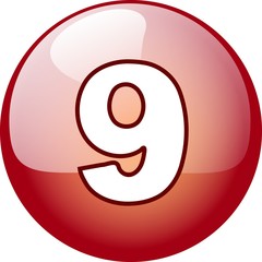 nine number character button - red 3d