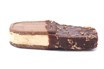 Chocolate ice cream on white