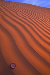 Compass pointing direction in the waves of desert sand