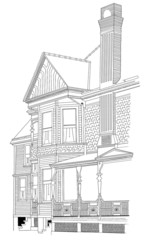 Grandmas Porch, Line Sketch Victorian Era Home