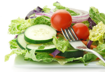Salad with Lettuce Onion Cucumbers and Tomato