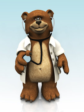 Cartoon bear dressed as doctor.