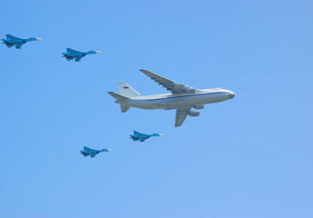 Military flight and bombing aircraft demonstration
