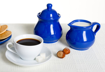 Coffee with milk and hazelnuts