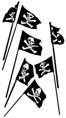 pirate flags with skull and crossbones waving, collection