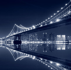 Manhattan  Bridge and Manhattan skyline At Night - 13972196