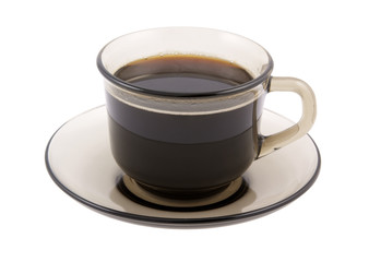 Glass cup of black coffee isolated on white