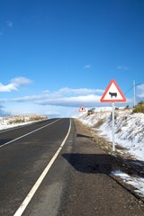 road with three signs
