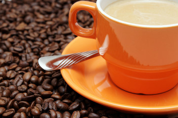 Obraz na płótnie Canvas tasse kaffee mit frischen bohnen